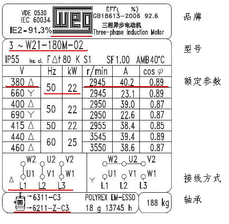 如何看WEG電動(dòng)機(jī)的銘牌和接線